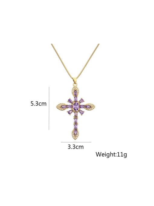 AOG Brass Cubic Zirconia Purple Cross Dainty Necklace 2