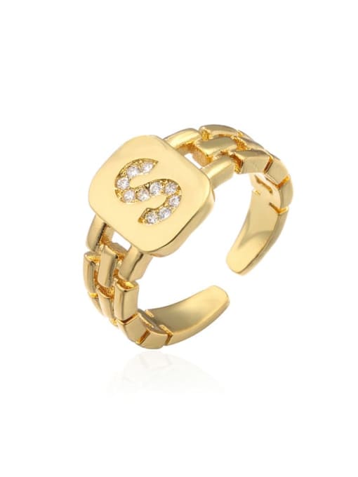S Brass Cubic Zirconia Letter Vintage Band Ring