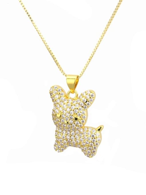 gold-plated Brass Rhinestone White Dog Cute Necklace