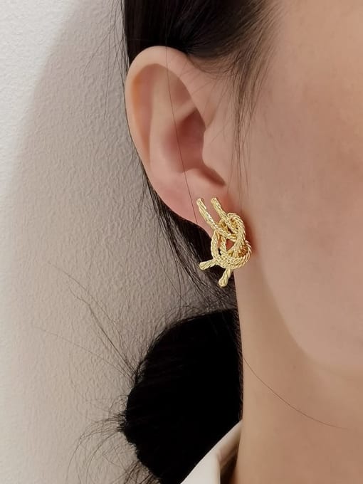 HYACINTH Brass Geometric Knot Minimalist Stud Earring 1