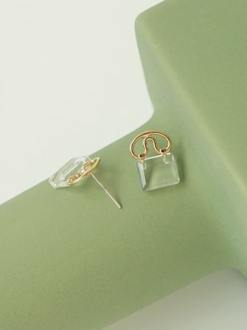 Five Color Brass Glass Stone Locket Minimalist Stud Earring 0