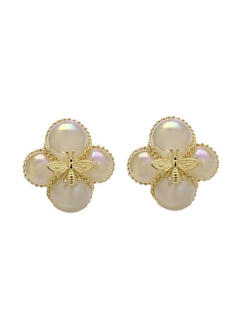 white Zinc Alloy Imitation Pearl Flower Minimalist Stud Earring