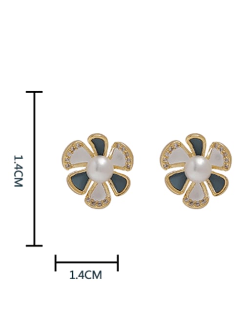 HYACINTH Brass Imitation Pearl Enamel Flower Minimalist Stud Earring 2