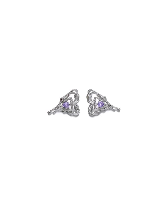 TINGS Brass Cubic Zirconia Purple Heart Dainty Stud Earring 0