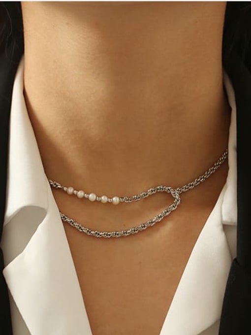 ACCA Brass Imitation Pearl Locket Vintage Multi Strand Necklace 3