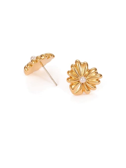 Gold Earrings Brass Imitation Pearl Flower Trend Stud Earring
