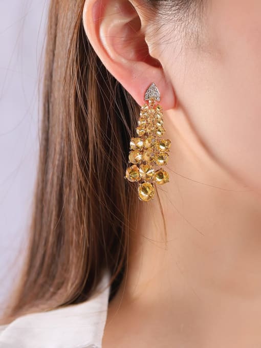 OUOU Brass Cubic Zirconia Tassel Luxury Drop Earring 1