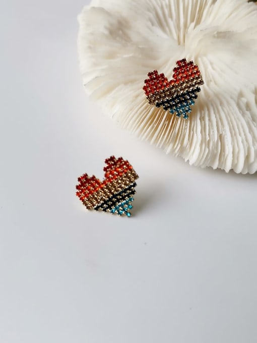 HYACINTH Copper Rhinestone Heart Minimalist Stud Trend Korean Fashion Earring 3