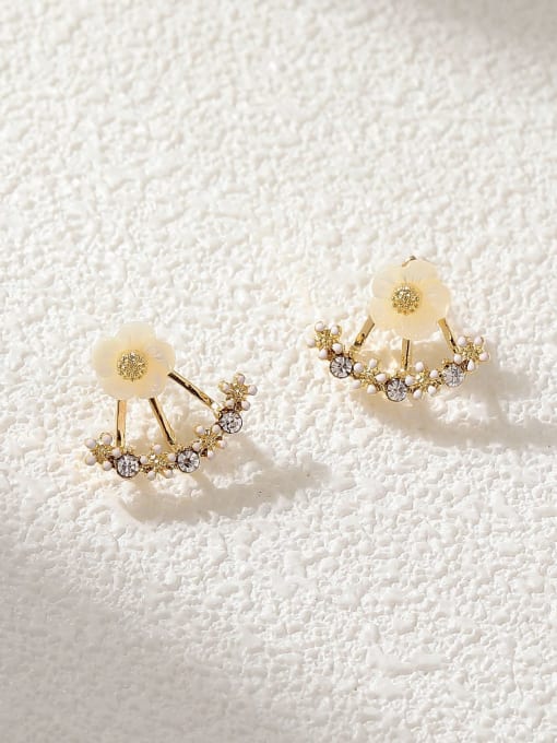 14k Gold Brass Imitation Pearl Flower Vintage Stud Earring