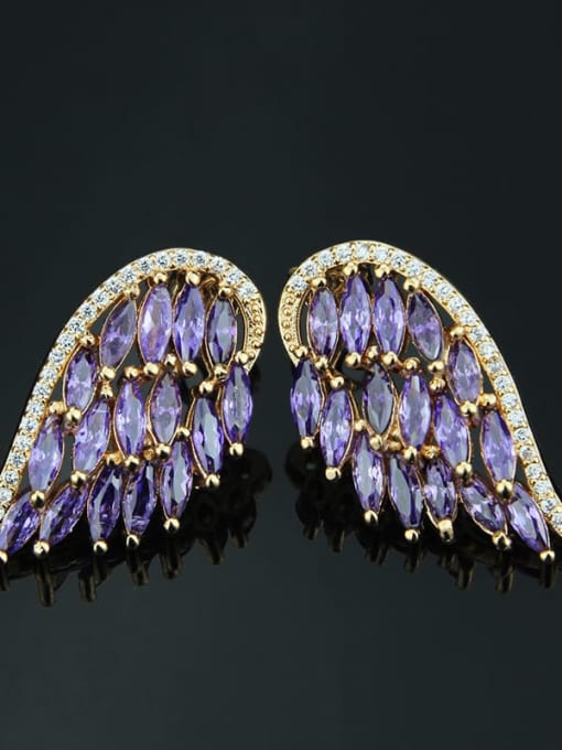 Gold Plated purple zirconium Brass Cubic Zirconia Wing Luxury Stud Earring