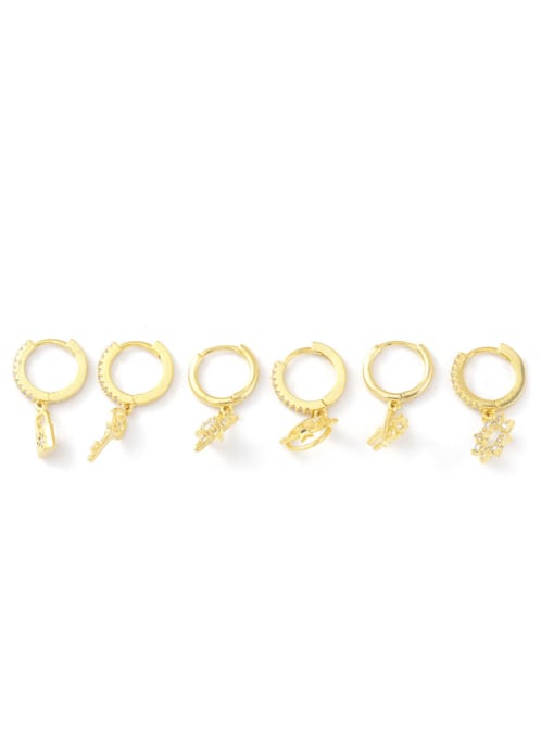 Gold E885 Brass Cubic Zirconia Geometric Minimalist Huggie Earring
