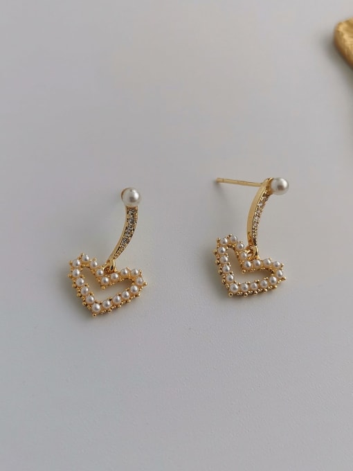 HYACINTH Copper Imitation Pearl Heart Minimalist Stud Trend Korean Fashion Earring 2