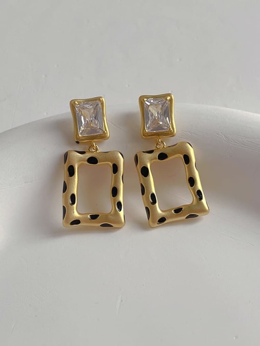 M155 Gold Brass Cubic Zirconia Geometric Vintage Drop Earring