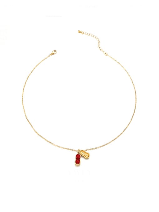 Red Agate Peanut Strips Brass Enamel  Minimalist Rabbit  Earring and Necklace Set