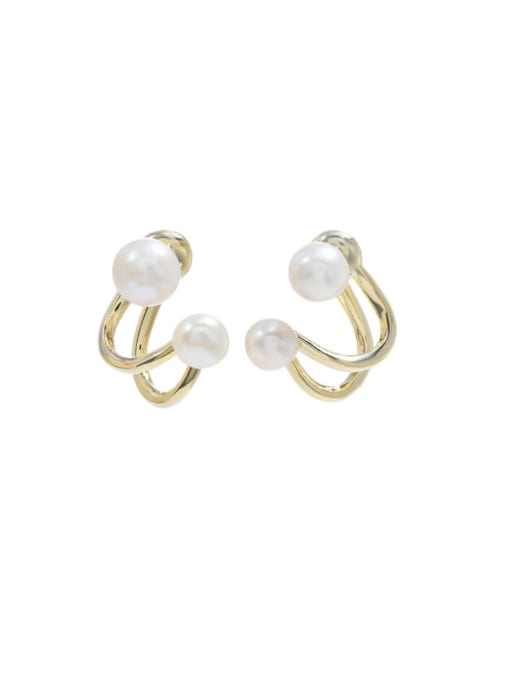 YOUH Brass Imitation Pearl Geometric Minimalist Stud Earring 0