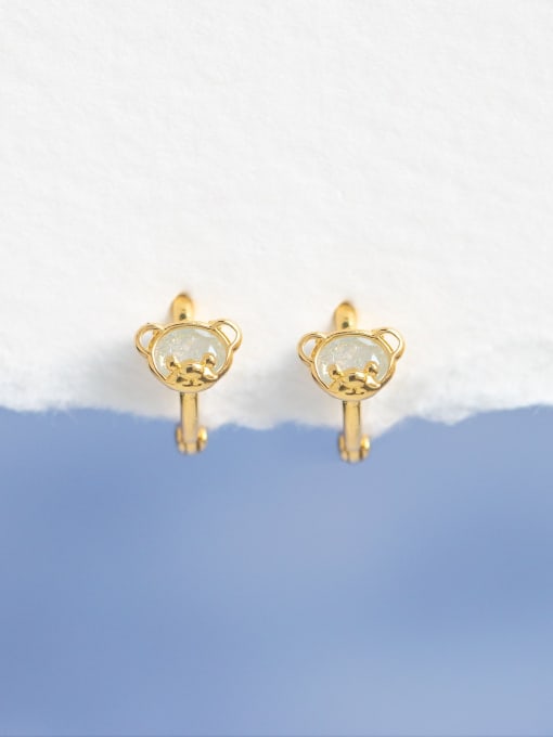COLSW Brass Opal Bear Cute Huggie Earring