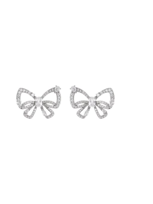 Platinum (with the same necklace) Brass Cubic Zirconia Bowknot Dainty Stud Earring