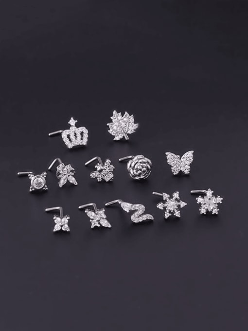 HISON Stainless steel Cubic Zirconia Crown Hip Hop Nose Studs 4
