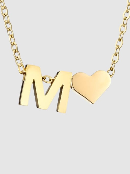 M 14K Gold Stainless steel Letter Minimalist  Heart Pendant Necklace