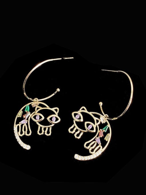 SUUTO Brass Cubic Zirconia Multi Color Cat Cute Hook Earring 0