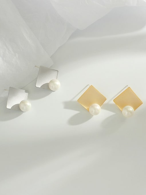 HYACINTH Copper Imitation Pearl Square Minimalist Stud Trend Korean Fashion Earring 2