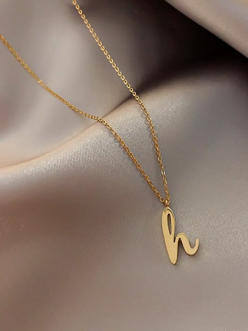 golden Titanium Letter-H Minimalist Initials Necklace
