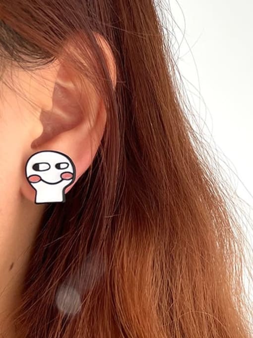 Five Color Alloy Enamel Skull Cute Stud Earring 1