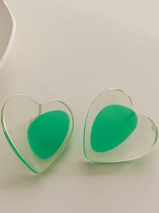 green Alloy Resin Heart Vintage Design sense love transparent candy color Stud Earring
