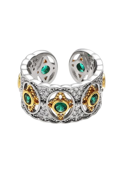 Multiple green zirconia Brass Cubic Zirconia Geometric Hip Hop Band Ring