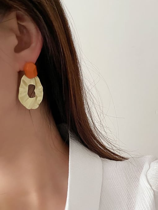 Orange resin metal Alloy Resin Geometric Vintage Stud Earring/Multi-Color Optional