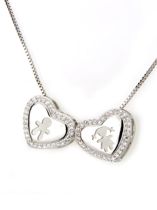 Platinum plated men and women Brass Cubic Zirconia Heart Dainty Necklace