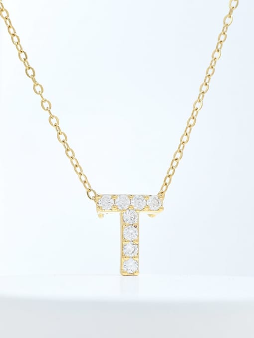 Gold XL63375 T Brass Cubic Zirconia Letter Minimalist Necklace