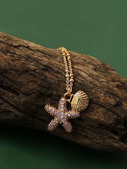 Five Color Brass Cubic Zirconia Sea Star Vintage Necklace 0