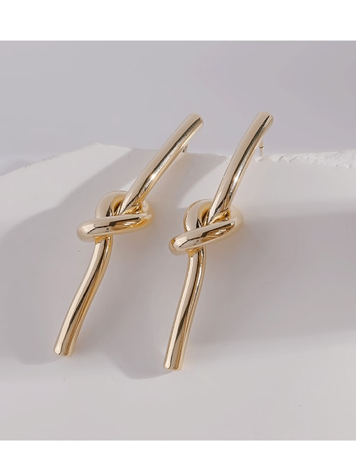 14k Gold Brass Irregular Knot Minimalist Stud Earring