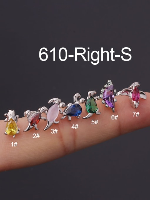 Steel right （Single Only One) Brass Cubic Zirconia Animal Cute Dinosaur  Single Earring(Single Only One)