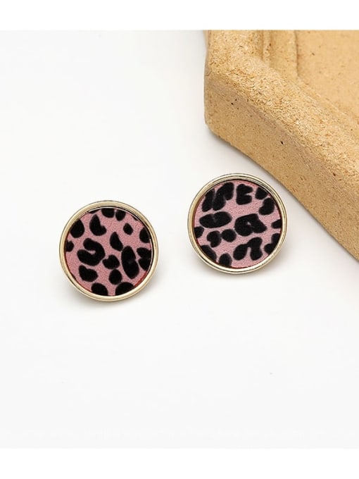Pink Leopard Copper Round Leopard Vintage Stud Trend Korean Fashion Earring