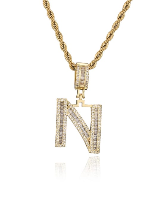 N Brass Cubic Zirconia  Vintage  Letter  Pendant Necklace