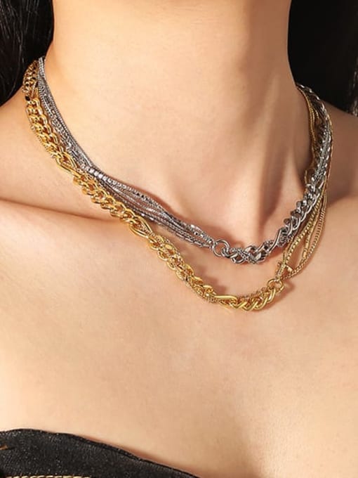 TINGS Brass Geometric Vintage Multi Strand Necklace 1