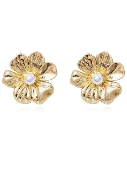 HYACINTH Copper Imitation Pearl Flower Vintage Stud Trend Korean Fashion Earring 4