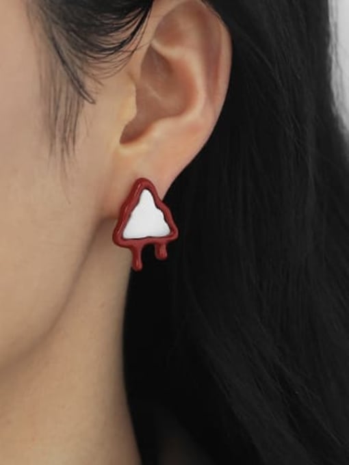 Triangular red Earrings Brass Enamel Geometric Vintage Stud Earring