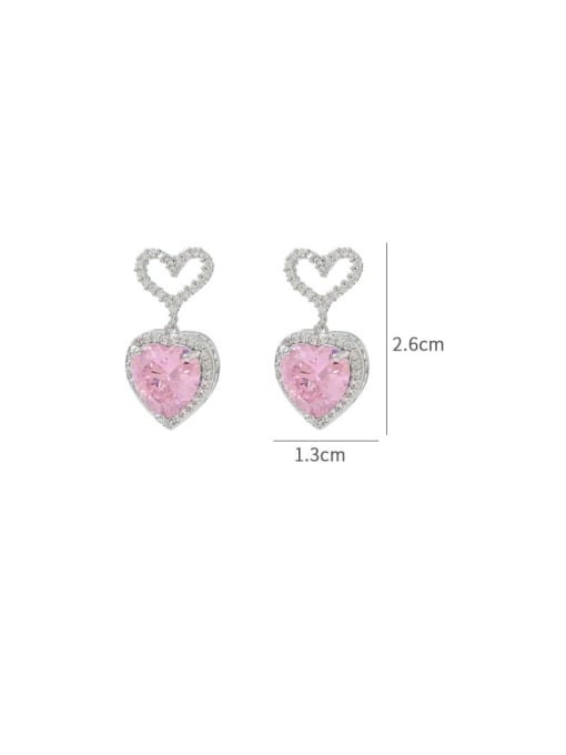 YOUH Brass Cubic Zirconia Pink Heart Cute Stud Earring 2