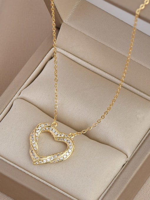 Gold XL62644 Brass Cubic Zirconia Heart Dainty Necklace