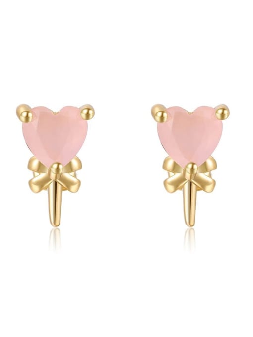 Peach heart lollipop Brass Cubic Zirconia Multi Color Irregular Cute Stud Earring