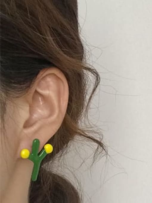 Five Color Alloy Enamel Cactus Cute Stud Earring 1