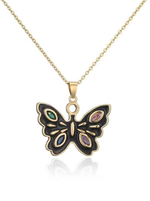 20975 Brass Cubic Zirconia Enamel  Trend Butterfly Pendant Necklace