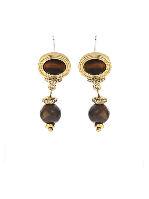 Option 2 is sold in pairs Brass Tiger Eye Geometric Vintage Drop Earring