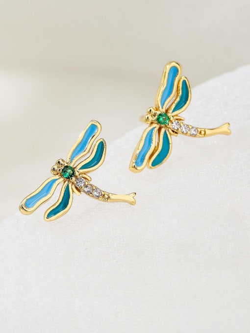 AOG Brass Rhinestone Enamel Butterfly Vintage Stud Earring 1