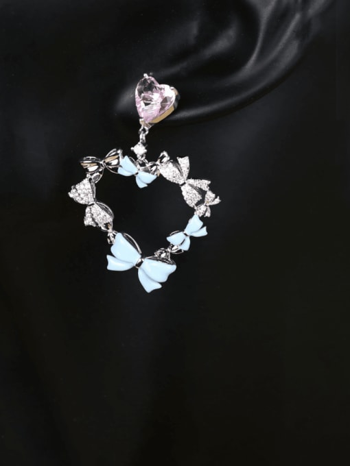 OUOU Brass Cubic Zirconia  Love Heart  Bow Luxury Cluster Earring 1