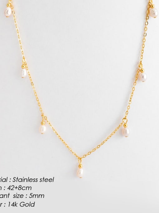 golden Titanium Steel Freshwater Pearl Tassel Minimalist Necklace