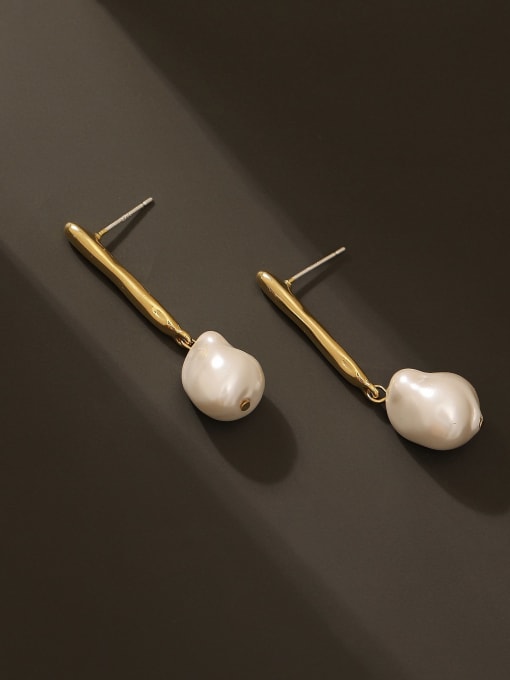 HYACINTH Brass Imitation Pearl Geometric Minimalist Drop Earring 2
